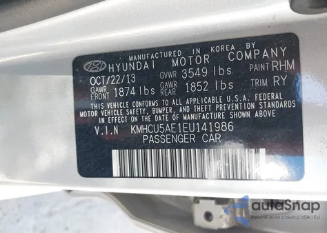2014 Hyundai Accent Se z USA, uszkodzony, nr VIN KMHCU5AE1EU141986